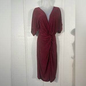24 Seven Burgundy Short Sleeve V Neck Faux Wrap Dress Size XL NWT